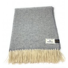 100% Wool Blanket/Throw/Rug Grey with Cream Rope Fringing